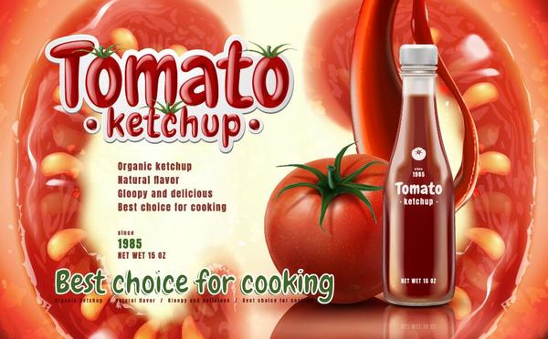 Vecteurs d'affiche délicieux tomate ketchup 04  