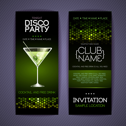 Disco party night invitation cards vector 02  