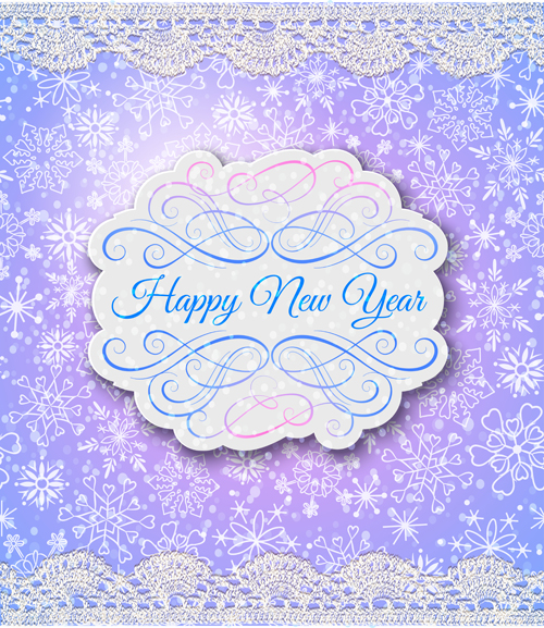 Elegant new year card with lace border vector 03  