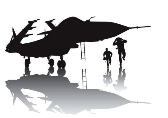 Combattente con vettore silhouette aviazione  