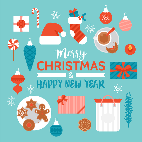 Flat styles christmas with new year design elements vector 01  