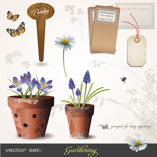 Vector set of Gardening Tool graphic 01  