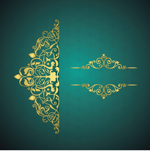 Golden floral with green background vector  