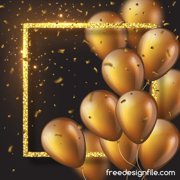 Cadre doré avec vecteur de ballons et de confettis or 03  