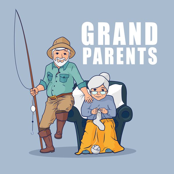 Grandparents and fishing rod vector  