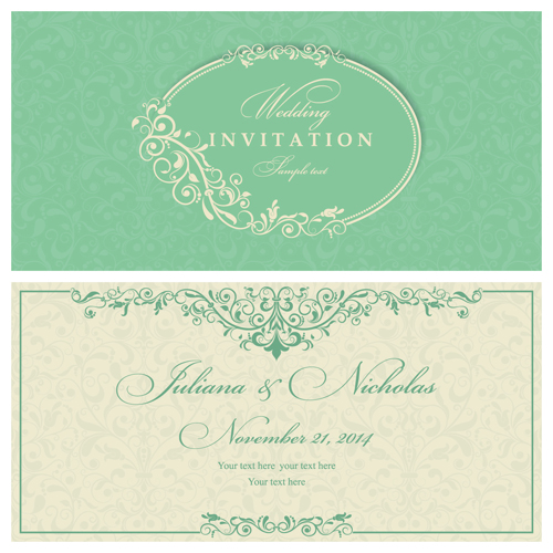 Gray vintage style floral invitations cards vector 09  