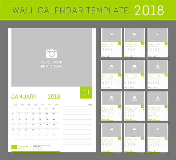 Green calendar 2018 templates vector  