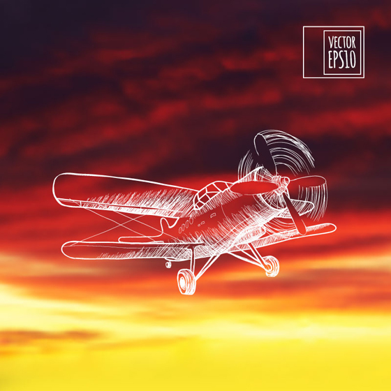 Hand drawn aircraft vector material  