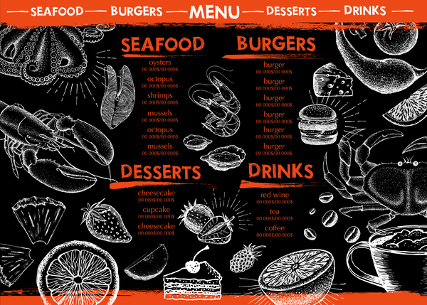 Hand drawn seafood menu template vector 11  