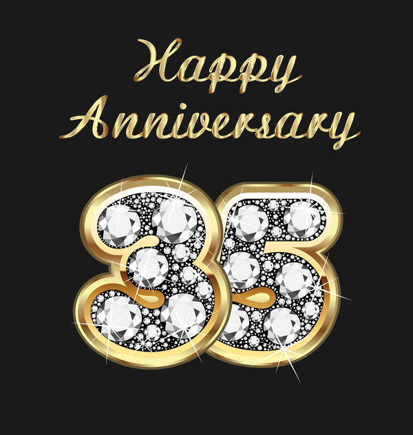 Happy 35 årsdagen guld med diamanter bakgrund vektor  