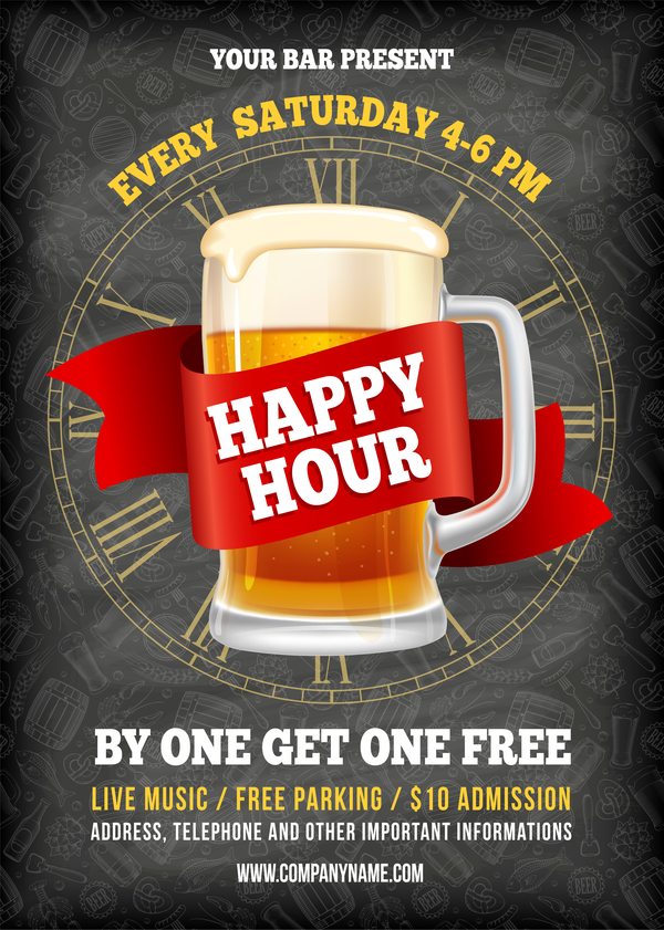 Happy Hour beer poster template vector 02  
