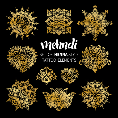 Mehndi styles henna tattoo elements vector 02  