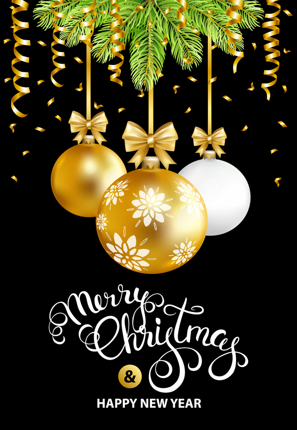 Merry christmas with new year and black background vector  