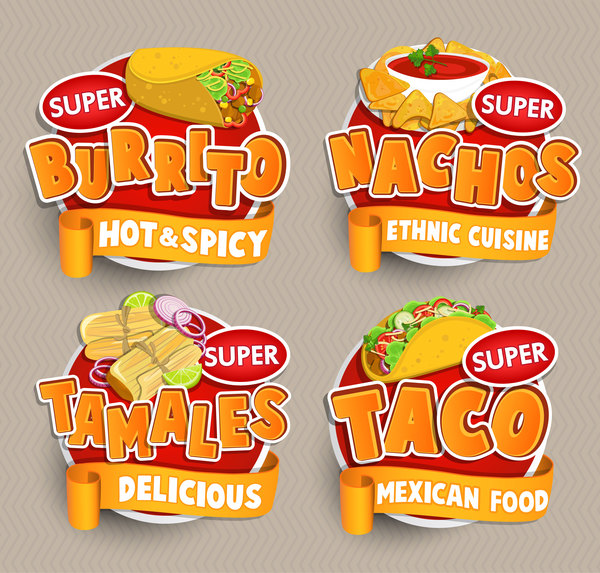 Vecteur de vignette d'étiquettes de nourriture mexicaine  