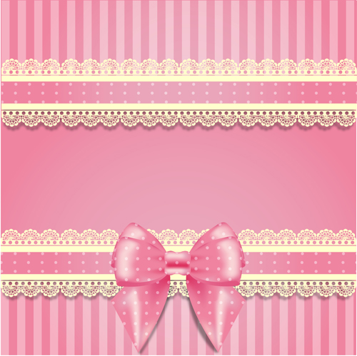 Pink bow card with lace vector 04  