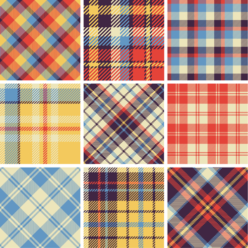 Plaid fabric patterns seamless vector 23  