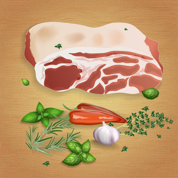 Pork with sauces and spices vector 02  