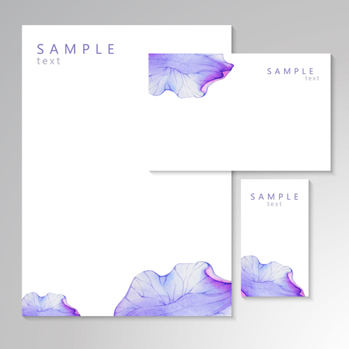 Pruple watercolor flower cards vector 03  