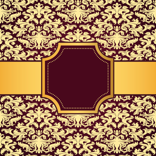 Lila Dekorationsmuster Hintergrund mit goldenem Rahmenvektor 02  