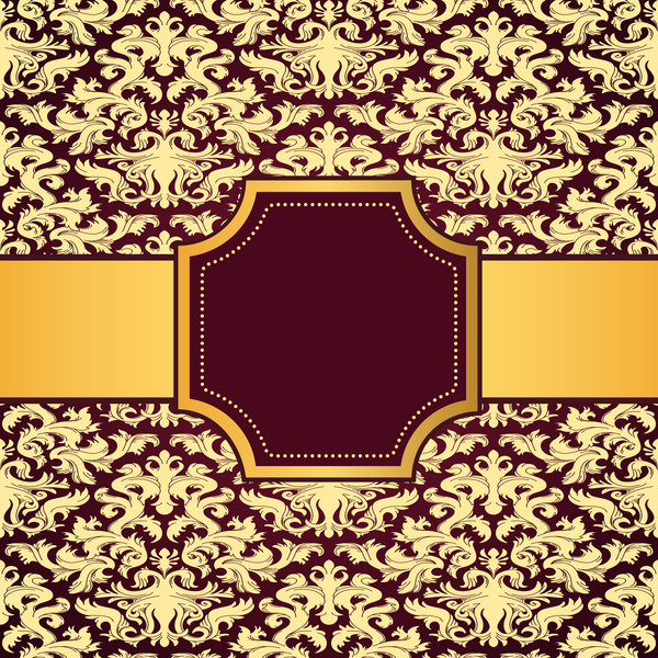 Purple decoration pattern background with golden frame vector 02  