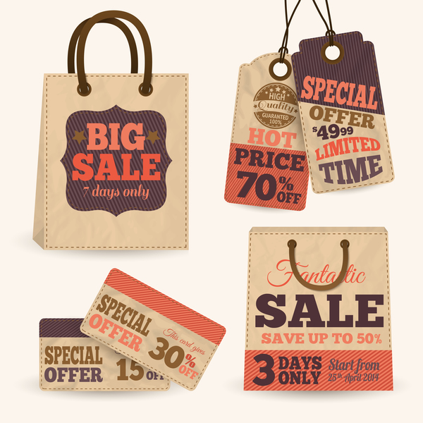 Retro bag with sale tags vector material  