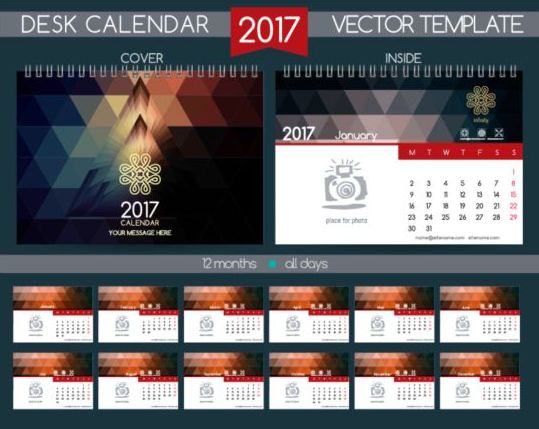 レトロなデスクカレンダー2017ベクターテンプレート07  