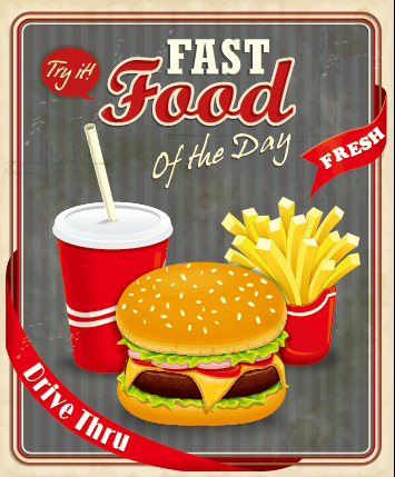 Retro vintage fast food poster design vector 04  