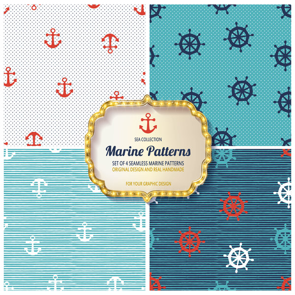 Sea seamless pattern vector material set 03  