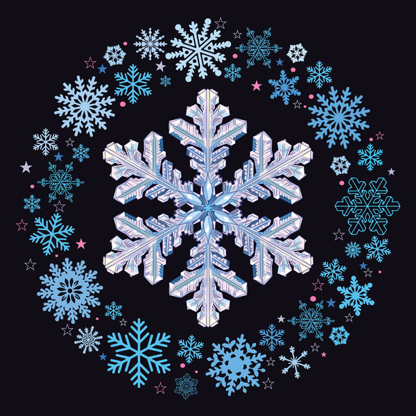 Snowflake shape with snow frame on black background vector 02  