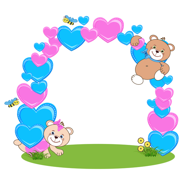 Teddy bear with heart frame cartoon vector 02  
