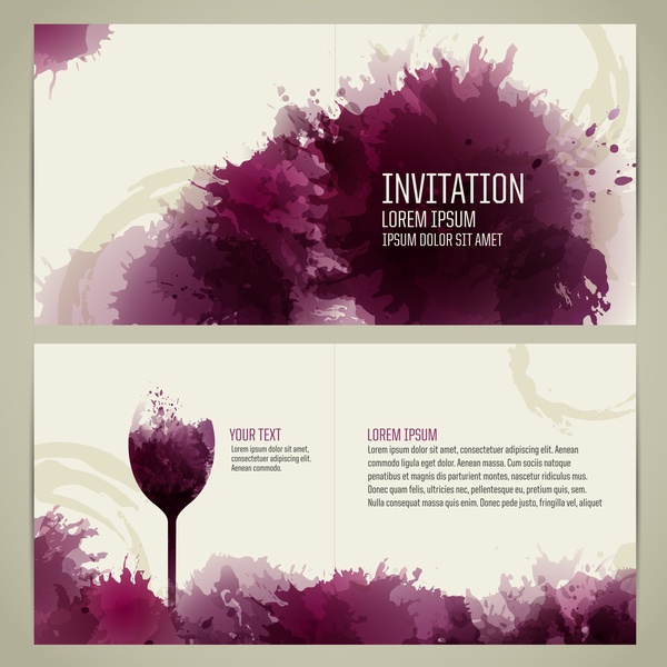 水彩スタイルのワイン招待カードベクトル01  