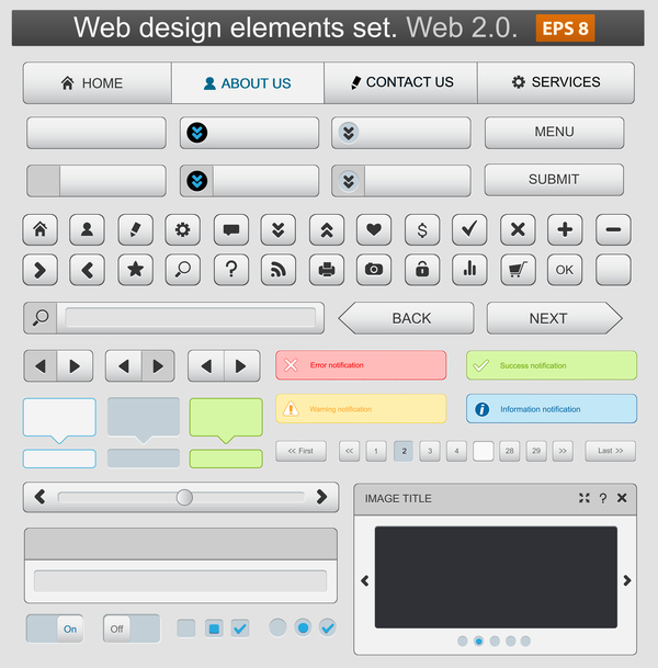 Éléments de menu Web blanc avec vecteur de bouton 02  