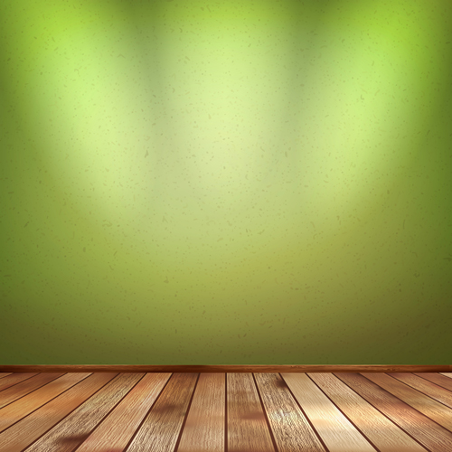 Wood floor with green wall vector  