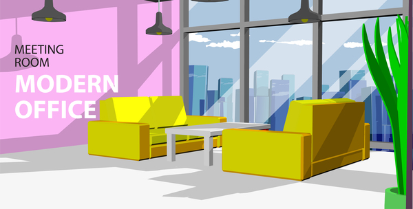 Yellow sofa with modern office vector 01  