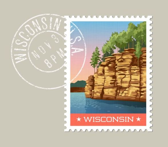 wisconsin postage stamp template vector  