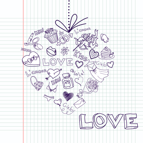 Handwriting love with Paris elements vector 04  