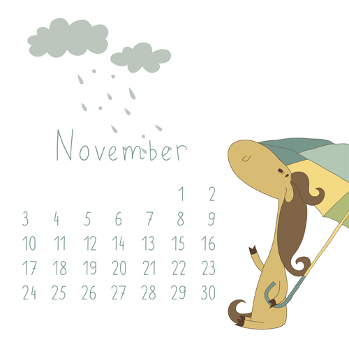 Cute Cartoon November Calendar design vector  