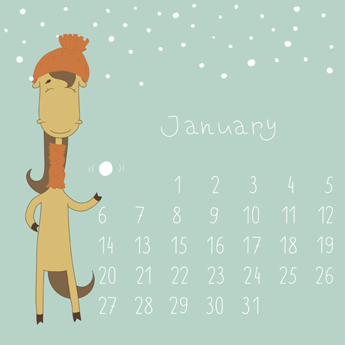Cute Cartoon January Calendar design vector  