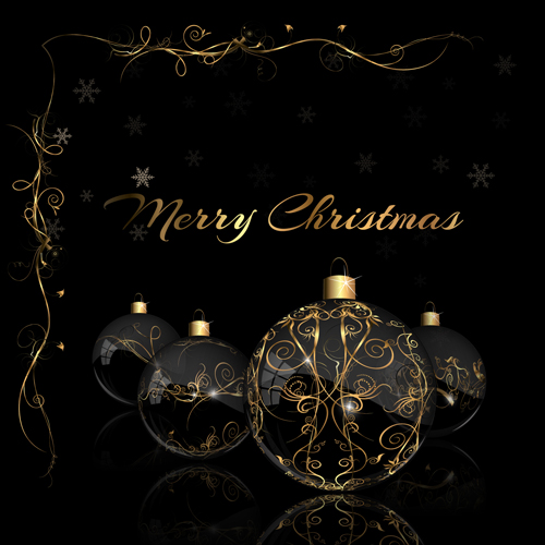 2015 christmas black background with glass baubles vector 02  