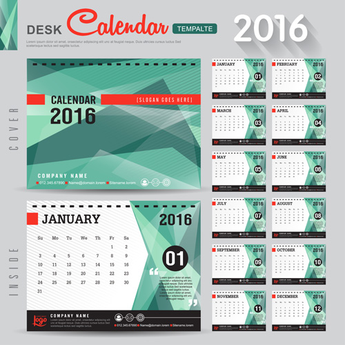 2016 New year desk calendar vector material 96  