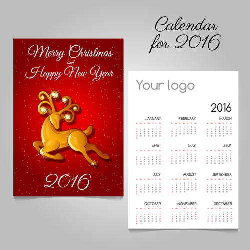 2016 calendars with christmas cards vector set 07  