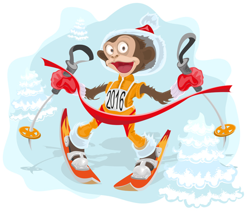 2016 christmas with funny monkey vector 08  