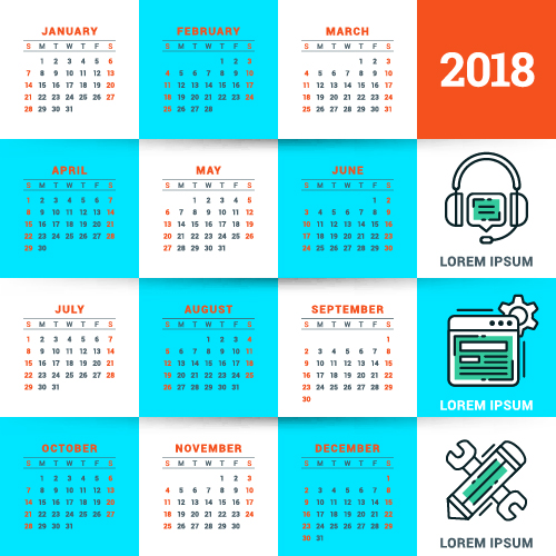 2018 ビジネス カレンダー テンプレート ベクトル 15  