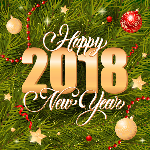 Weihnachten 2018 mit Tannenbaum-Hintergrundvektor des neuen Jahres  