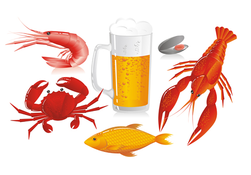 Beer and seafood vector material  