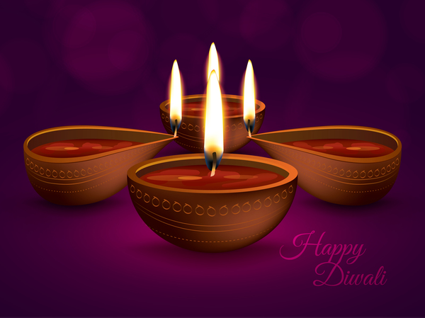 Burning diya with diwali holiday vector template 01  