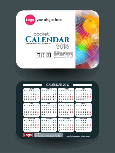 Calendar 2016 with business cards vector 03  