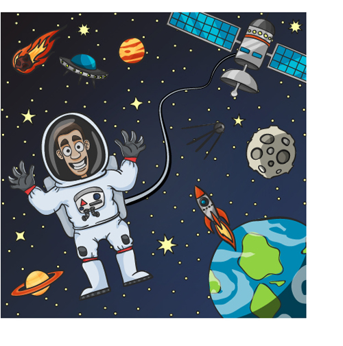 Cartoon astronauts with outer space vector 03  