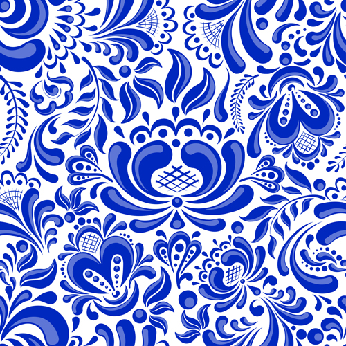 Chinese blue and white seamless pattern vector 02  