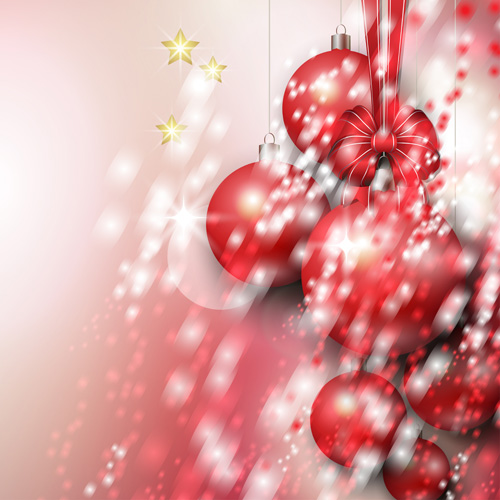 Christmas baubles with bow art background vector 01  